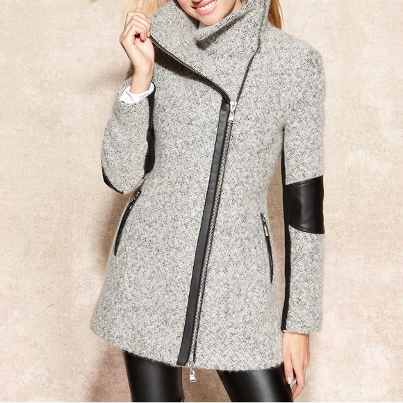 Calvin Klein Jackets & Blazers - CALVIN KLEIN Faux Leather Trim Boucle Coat Medium